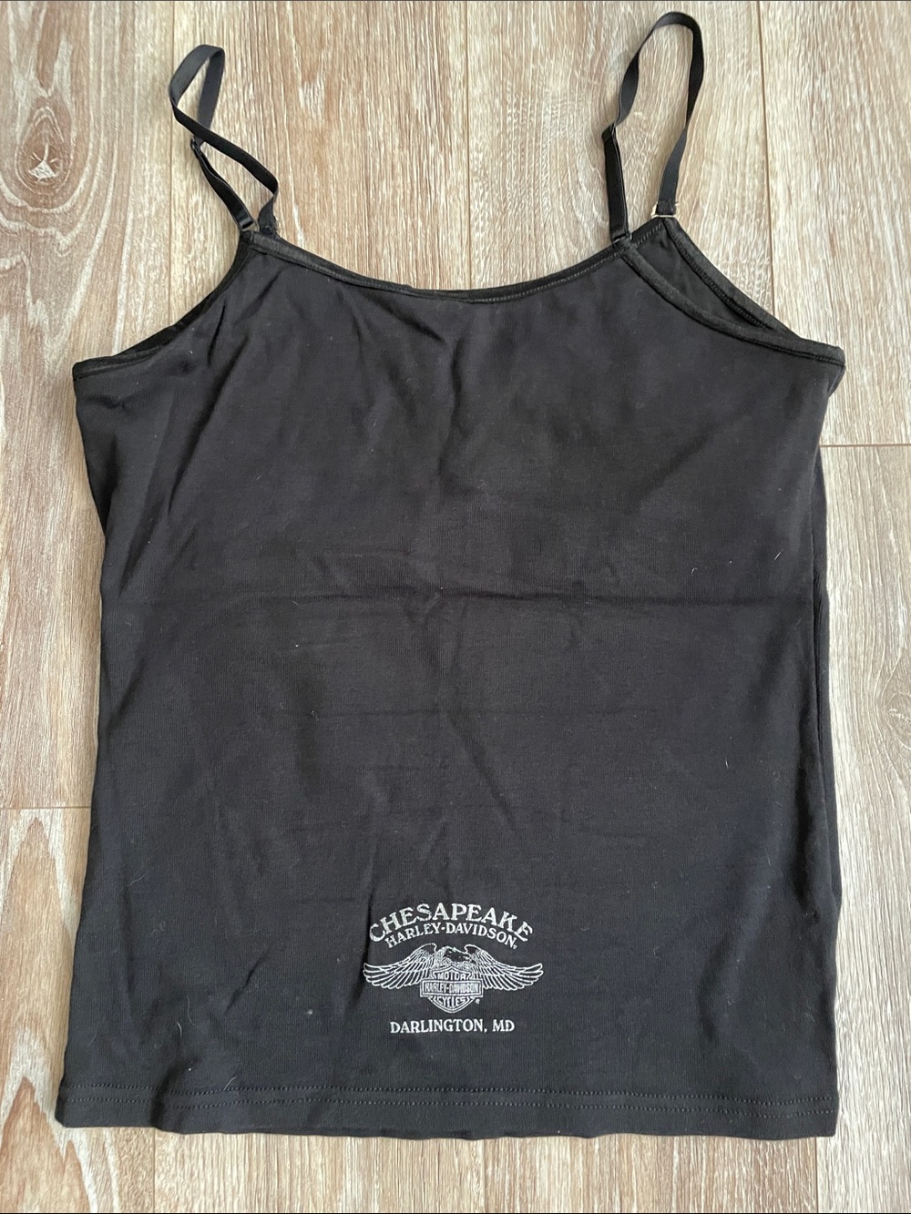 Harley-Davidson Vintage Women's XL Black Rhinestone Wing Tank Top Built In Bra - Picture 7 of 11